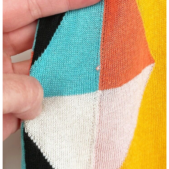 Happy Sheep Geometric Pull-Over Sweater Small Multicolor Preppy Designer Light - Picture 4 of 9